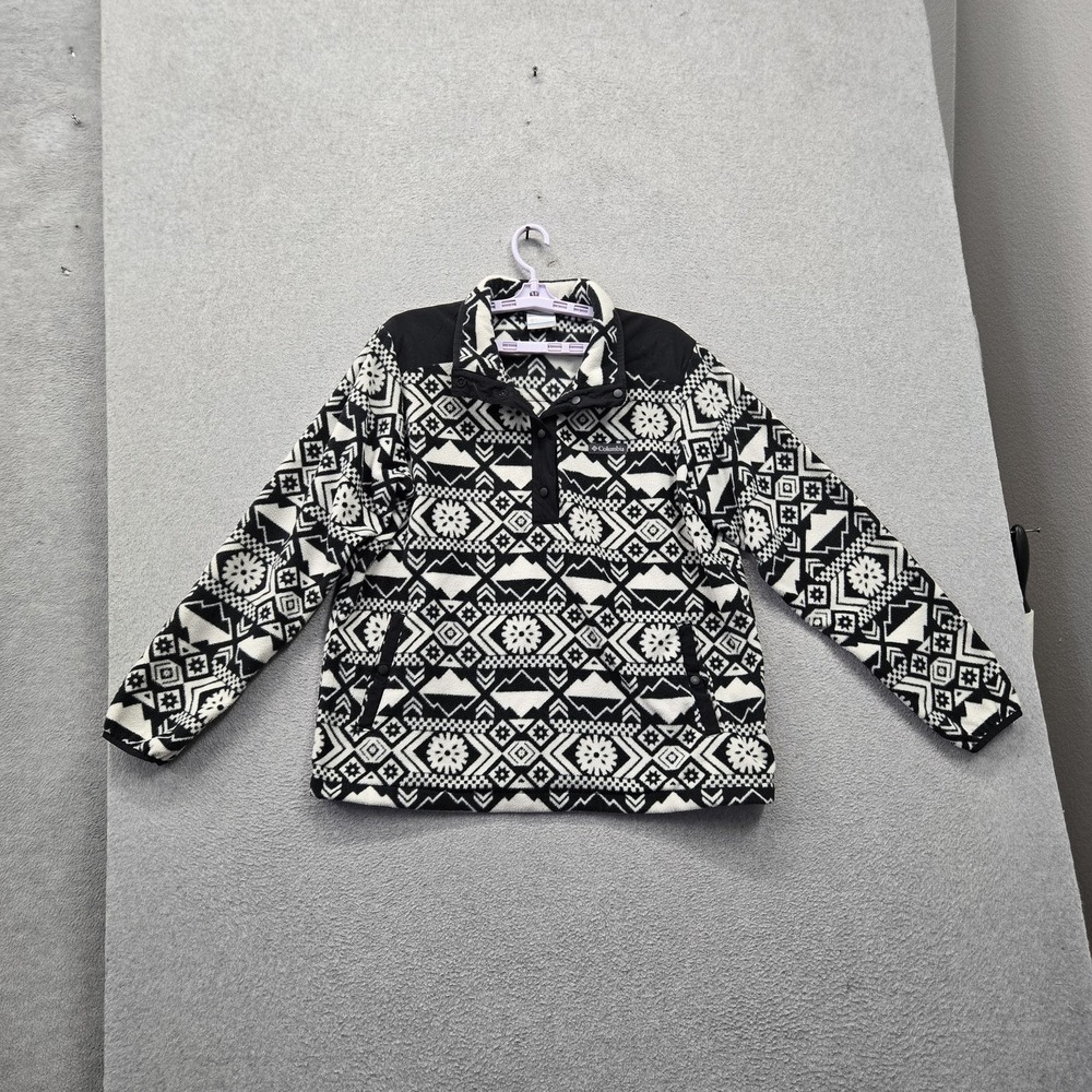 Columbia Men Sweatshirt XL Black Geometric Fleece Quarter Zip Aztec Snap